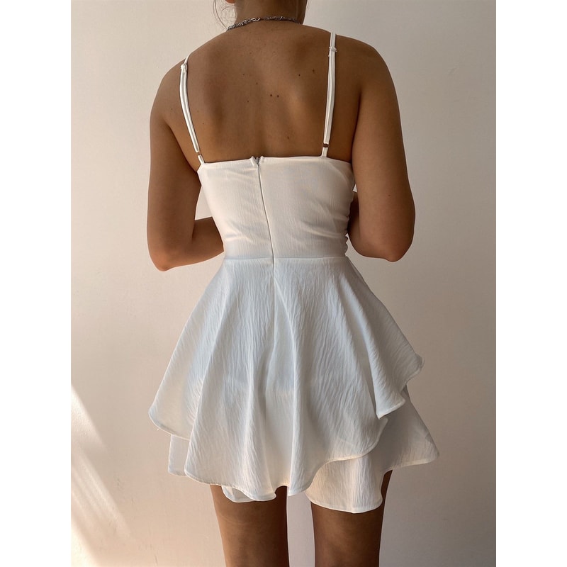 Slim Suspender Strap Sexy Dress Solid Ruffles Romper Summer Casual Threaded Slip Playsuits For Wome 3