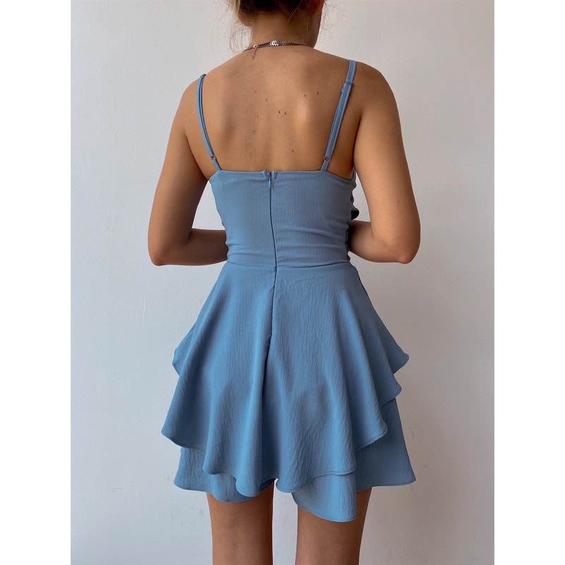 Slim Suspender Strap Sexy Dress Solid Ruffles Romper Summer Casual Threaded Slip Playsuits For Wome 4