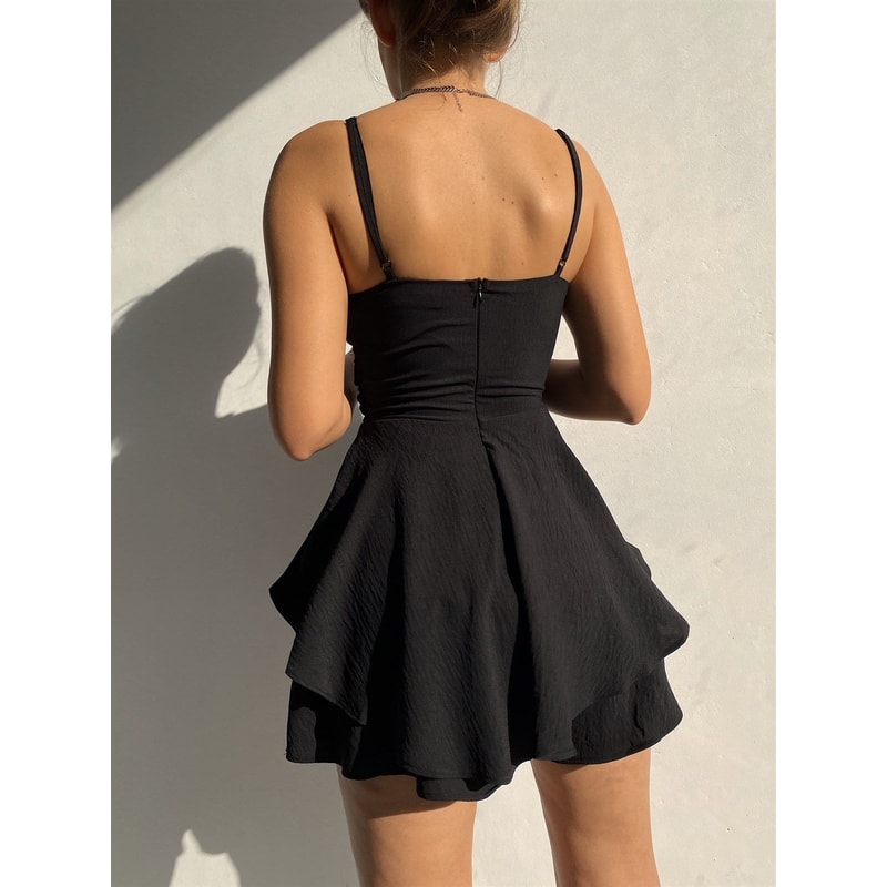 Slim Suspender Strap Sexy Dress Solid Ruffles Romper Summer Casual Threaded Slip Playsuits For Wome 5