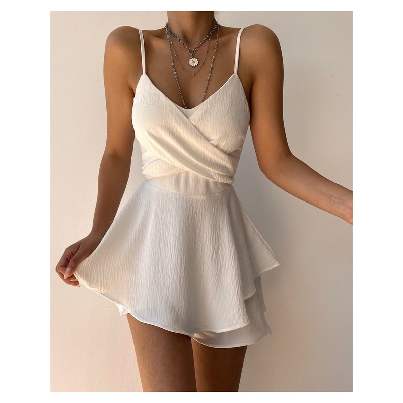 Slim Suspender Strap Sexy Dress Solid Ruffles Romper Summer Casual Threaded Slip Playsuits For Wome 7