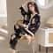 Womens Polyester Pajamas Korean Fresh Ins Style Cartoon Print Lounges Spring Fall Homewear Set 4