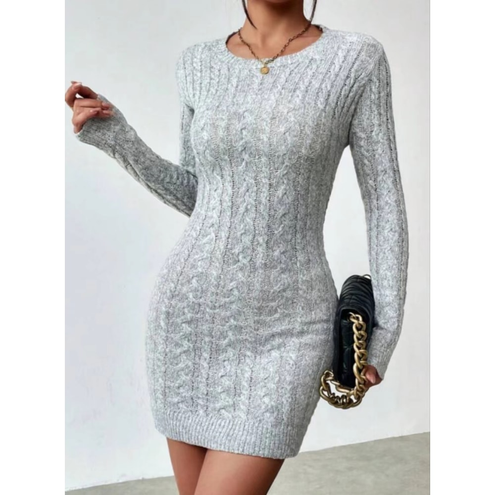 Slim Knit Crew Neck Dress Women's Spice Girl Niche Temperament Autumn Winter Slim Base with Short Skirt