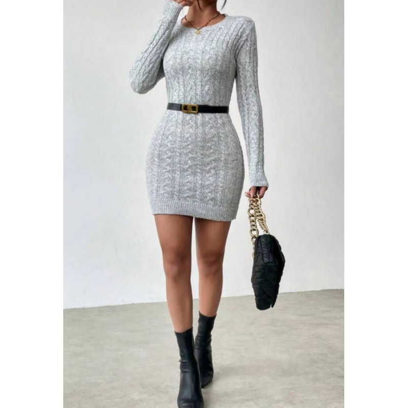 Slim Knit Crew Neck Dress Women's Spice Girl Niche Temperament Autumn Winter Slim Base with Short Skirt