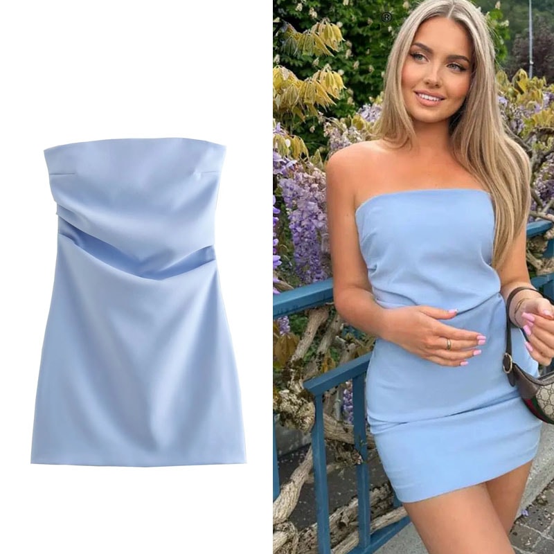 Dress Women Off Shoulder Corset Short Dresses Ruched Backless Bodycon Blue Black White Sexy Party D 0