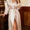 Comfortable Sleepwear Elegant Women's Long Robe with Tie Belt Solid Color Loose