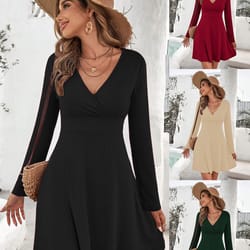 solid color long sleeve mini dress, wrap dress - a-line short sleeveless bodycon dress