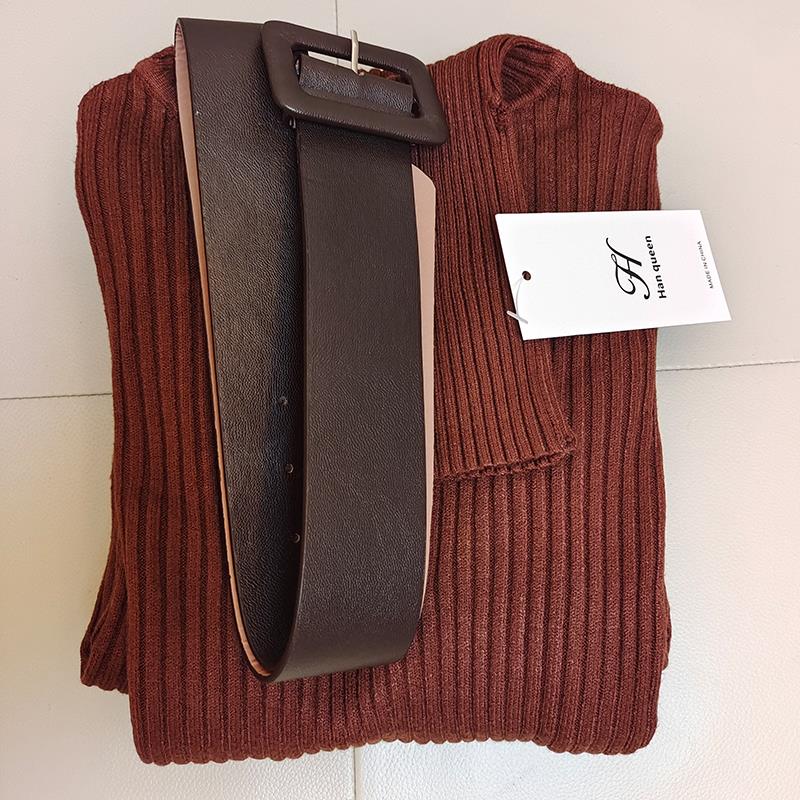 Soft Elastic Turtleneck Sweater Bodycon Dress Midi Winter Party Dress For Women With Belt 11