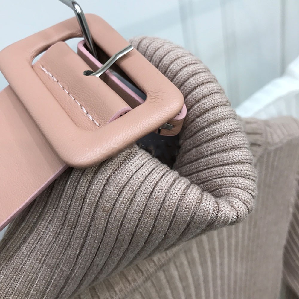 Soft Elastic Turtleneck Sweater Bodycon Dress Midi Winter Party Dress For Women With Belt 12