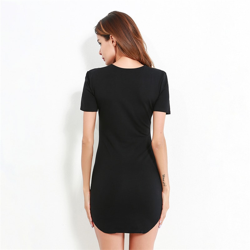 Summer Women Short Sleeve Dresses Ladies Solid Color ONeck Bodycon Stretch Slim Mini Dress For Casu 4