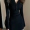Elegant Bodycon Dresses for Women, Autumn Winter Mini Dress, V Neck Button Sweater, Solid Waist Long Sleeve Robe Short S