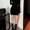 Elegant Bodycon Dresses for Women, Autumn Winter Mini Dress, V Neck Button Sweater, Solid Waist Long Sleeve Robe Short S