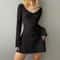 Knit Long Sweater Long Sleeve Ruched Short Dress for Casual Fairy Grunge Streetwear