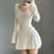 Knit Long Sweater Long Sleeve Ruched Short Dress for Casual Fairy Grunge Streetwear