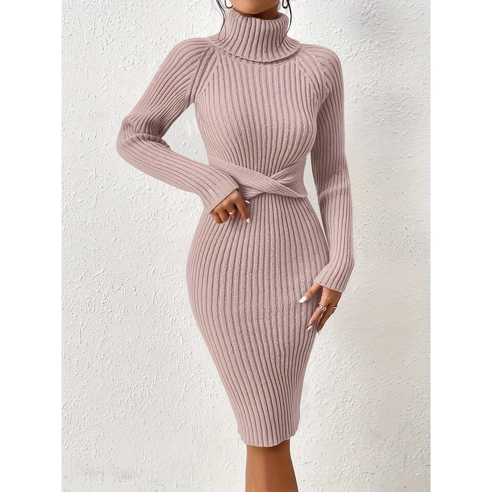 The New Autumn and Winter Style High-Necked Slim-Fitting Knit Dress
