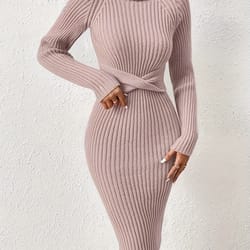 the new autumn and winter style high-necked slim-fitting knit dress