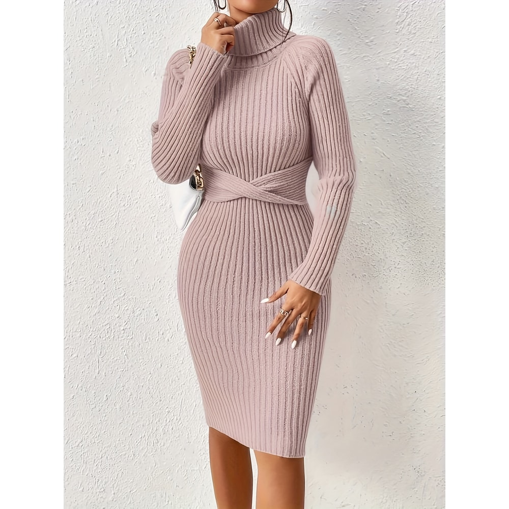 The New Autumn and Winter Style High-Necked Slim-Fitting Knit Dress