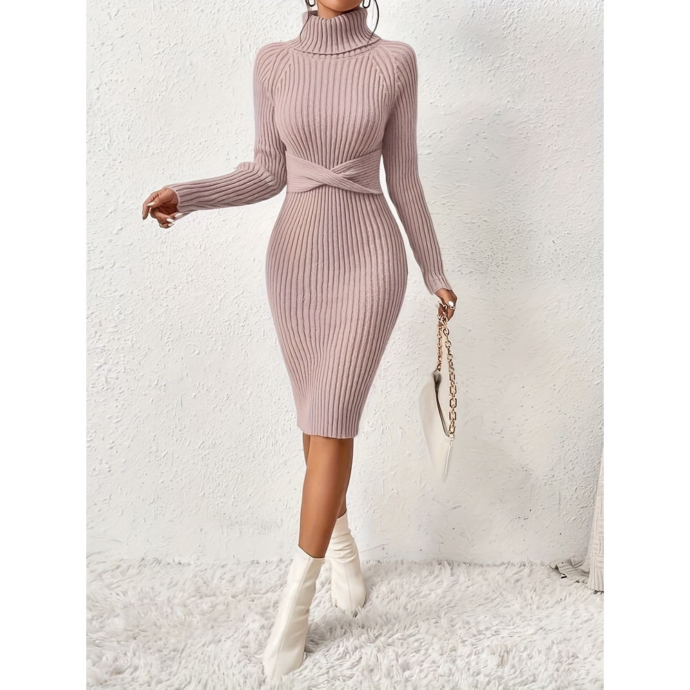 The New Autumn and Winter Style High-Necked Slim-Fitting Knit Dress