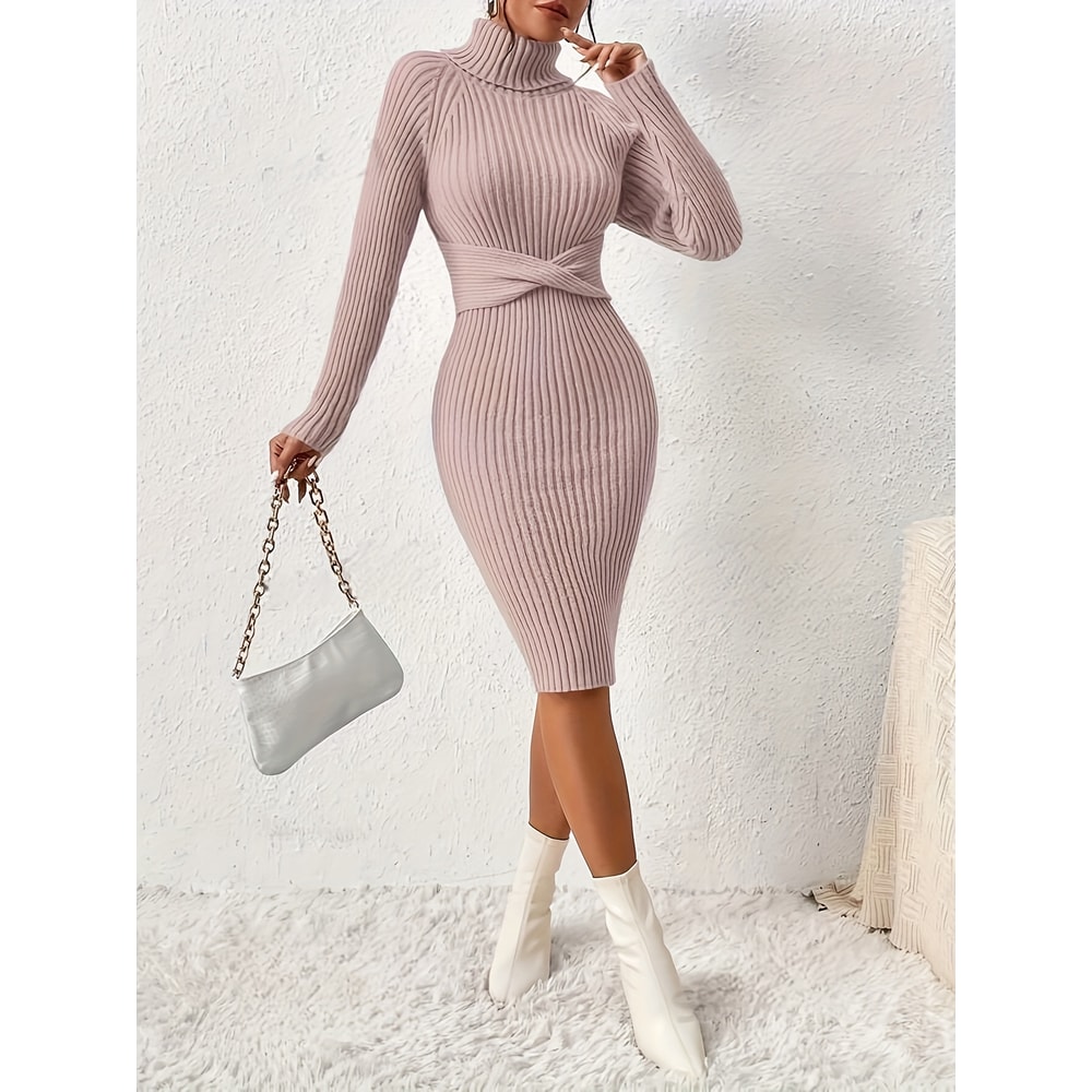 The New Autumn and Winter Style High-Necked Slim-Fitting Knit Dress