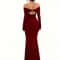 Chic Figure-Hugging Midi, Women's Off-Shoulder Bodycon Dress, Long Sleeve High Slit Bandage Dress