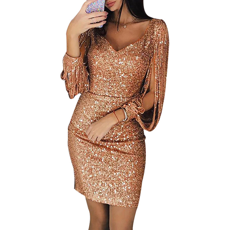 Ruched Bodycon Sparkly Long Sleeve Sequin Mini Dresses, Plus Size Dresses for Women Elegant, Glitter Cocktail Party Dres