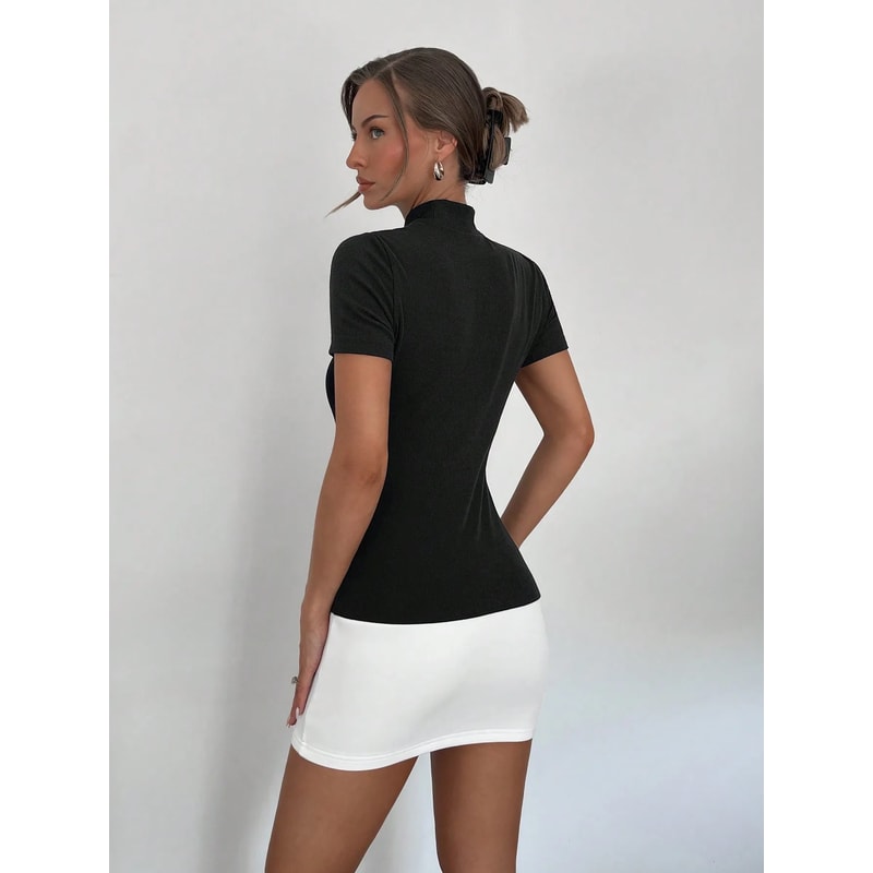 Half High Neck Short Dress, Spring and Summer Color Matching Slim Fit, Short Sleeve All-Commute Dress