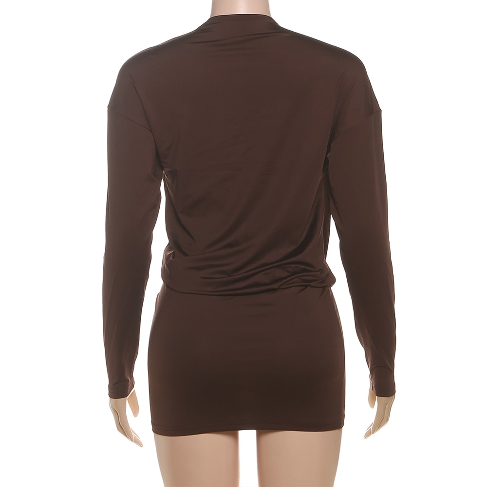 Sisterlinda Women's Elegant Deep V-Neck Mini Dress, Full Sleeve Skinny Peach Hip, Sexy Fashion Bodycon for Midnight Club