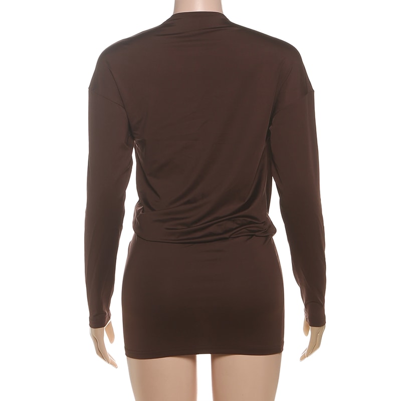 Sisterlinda Women's Elegant Deep V-Neck Mini Dress, Full Sleeve Skinny Peach Hip, Sexy Fashion Bodycon for Midnight Club