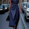 Fashion Casual Long Dress, Female Sleeveles O-neck, Solid Color Waist-closing Women Dresses, Elegant Office Ladies Dress