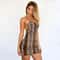 Summer Fashion Club Snake Print Bodycon Dress, Sleeveless Bandage Halter Mini Robe