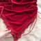 Red Ruched Mini Dress Women Sleeveless Backless Drawstring Spaghetti Strap Bodycon Party Club Dress with Thong