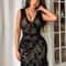 Elegant Women Summer Flocking Mesh Deep V Sleeveless Mini Dress With Slim Fit And Ruffle Hem For Va 4