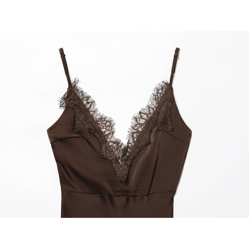 Women Lace Trim Cami Dress, Sleeveless Deep V Neck, Sexy Fashionable Chic Outfit for Stylish Women