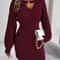 Solid Color Woolen Dress For Autumn Winter With Lantern Sleeve ONeck Knitted Dresses Women Fashion 0