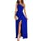 Womens Summer Casual Dress Sexy Solid Color Slanted Neck Off Shoulder High Waist Split Long Commute 3