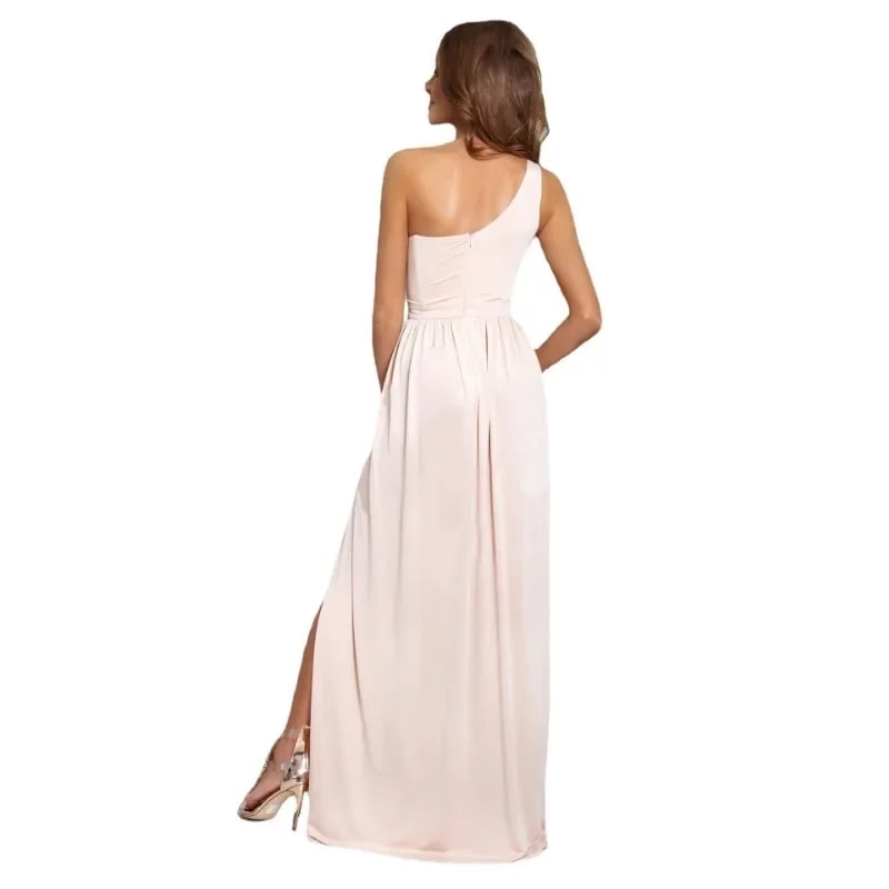 Womens Summer Casual Dress Sexy Solid Color Slanted Neck Off Shoulder High Waist Split Long Commute 5