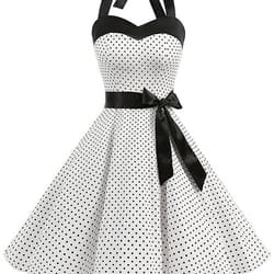 women polka dot print summer dress, sexy retro white halter vintage robe femme pin up rockabilly party dress