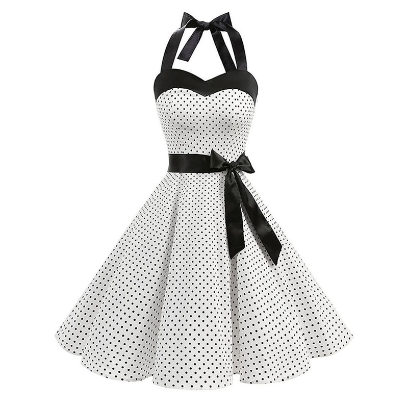 Women Polka Dot Print Summer Dress Sexy Retro White Halter Vintage Robe Femme Pin Up Rockabilly Par 0