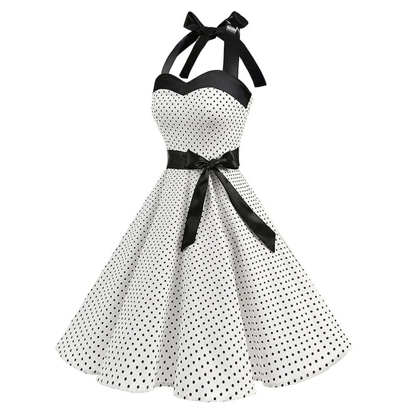 Women Polka Dot Print Summer Dress Sexy Retro White Halter Vintage Robe Femme Pin Up Rockabilly Par 1