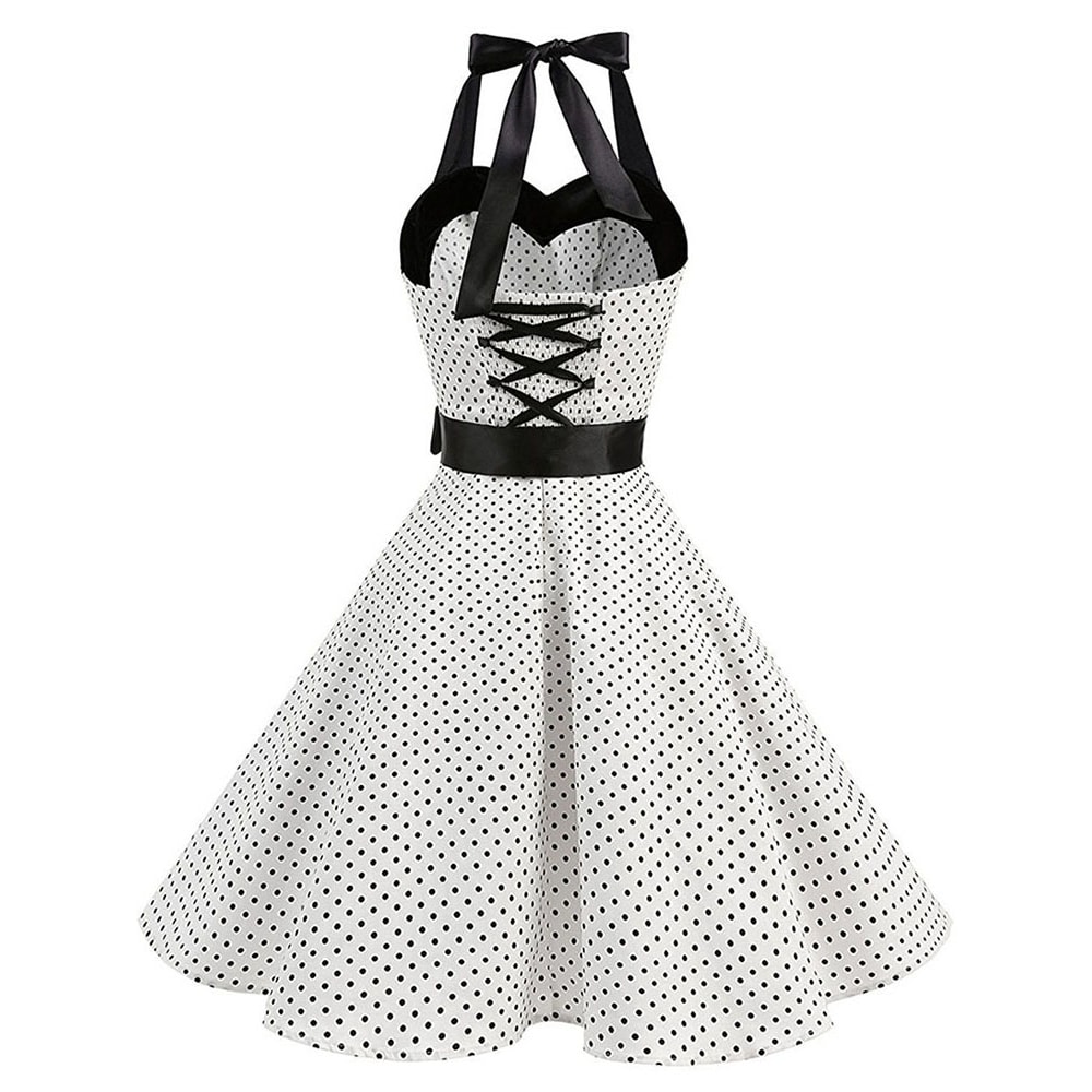 Women Polka Dot Print Summer Dress Sexy Retro White Halter Vintage Robe Femme Pin Up Rockabilly Par 2