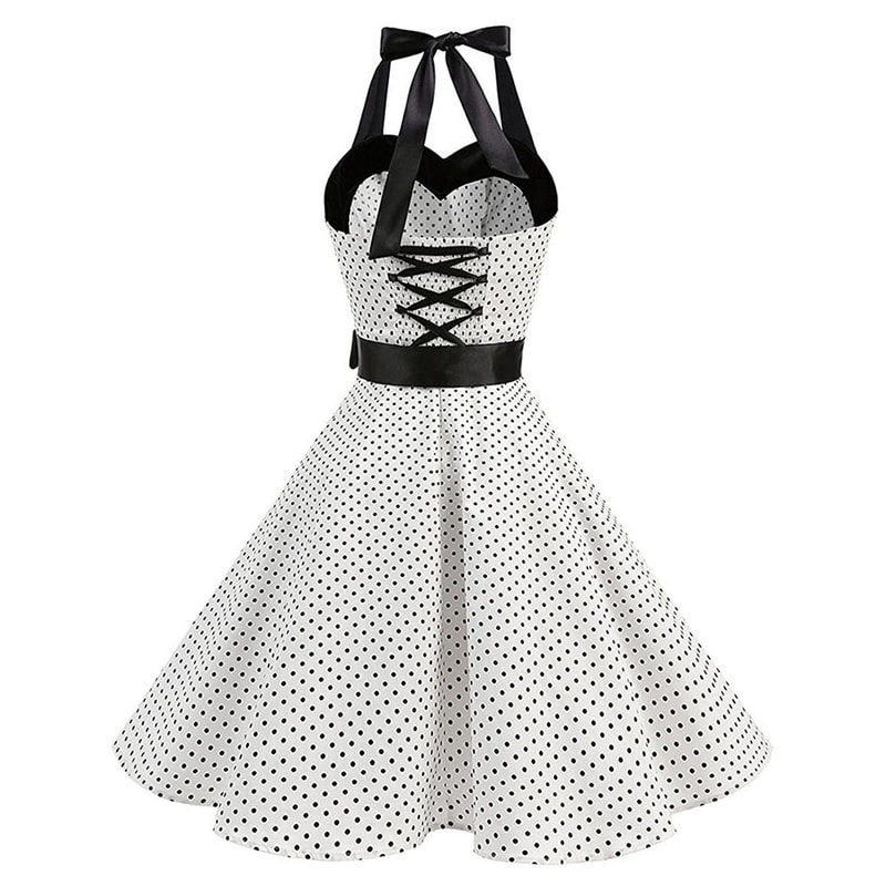 Women Polka Dot Print Summer Dress Sexy Retro White Halter Vintage Robe Femme Pin Up Rockabilly Par 2
