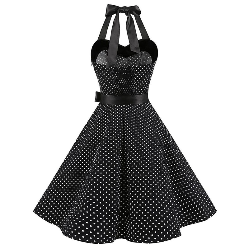 Women Polka Dot Print Summer Dress Sexy Retro White Halter Vintage Robe Femme Pin Up Rockabilly Par 4