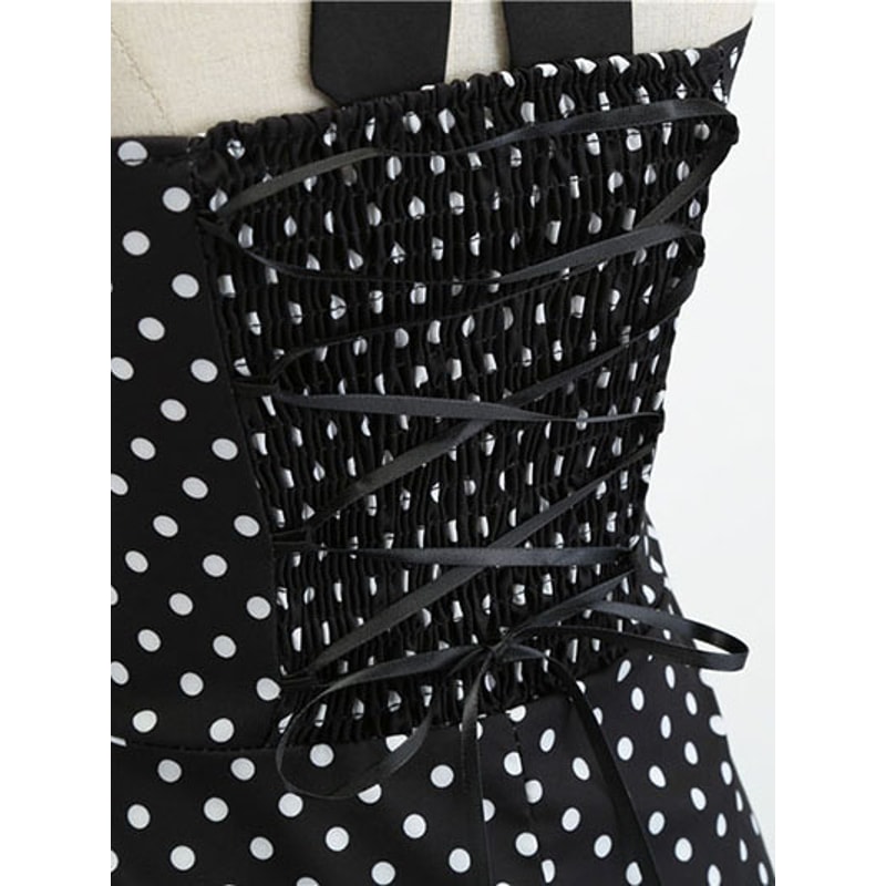 Women Polka Dot Print Summer Dress Sexy Retro White Halter Vintage Robe Femme Pin Up Rockabilly Par 5