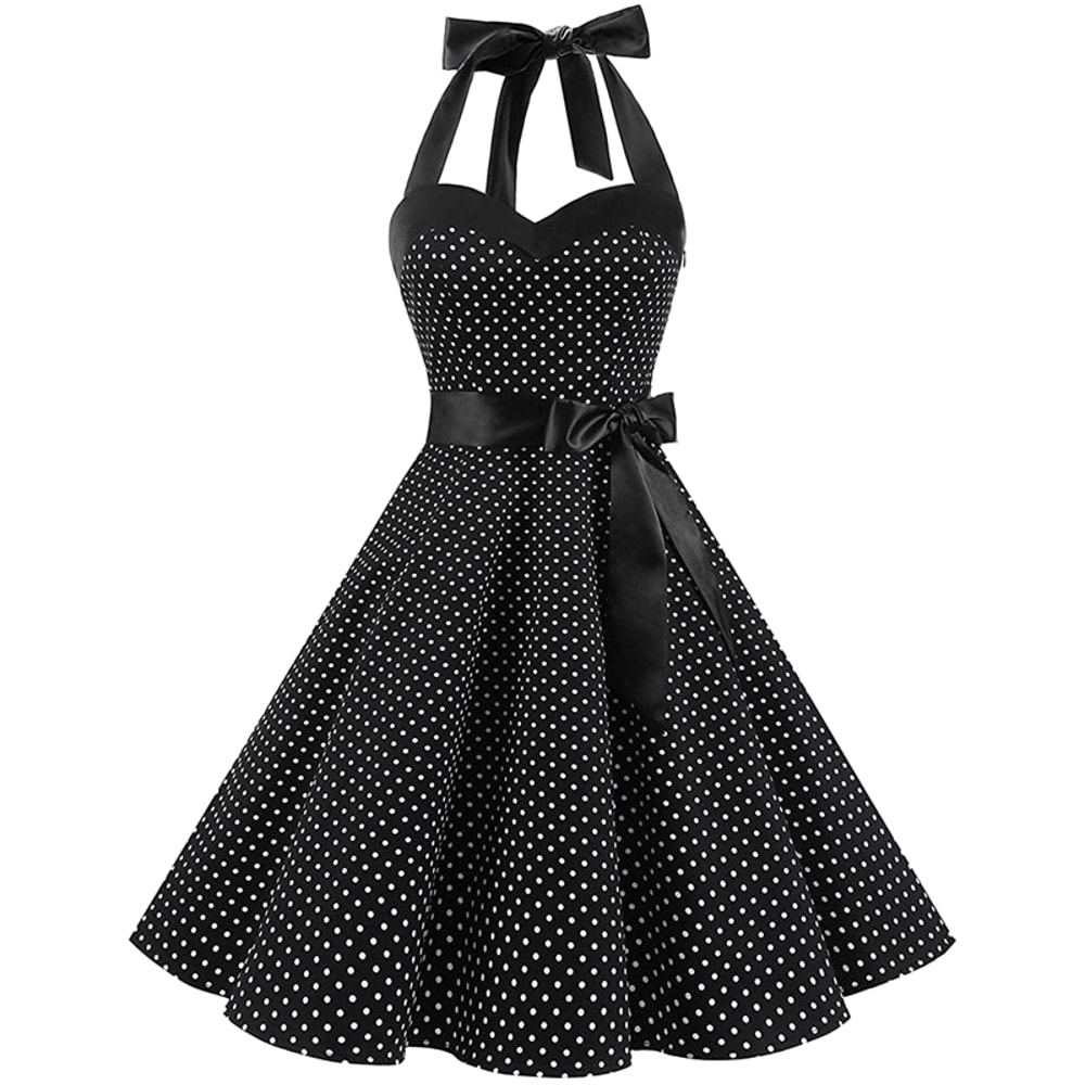 Women Polka Dot Print Summer Dress Sexy Retro White Halter Vintage Robe Femme Pin Up Rockabilly Par 10