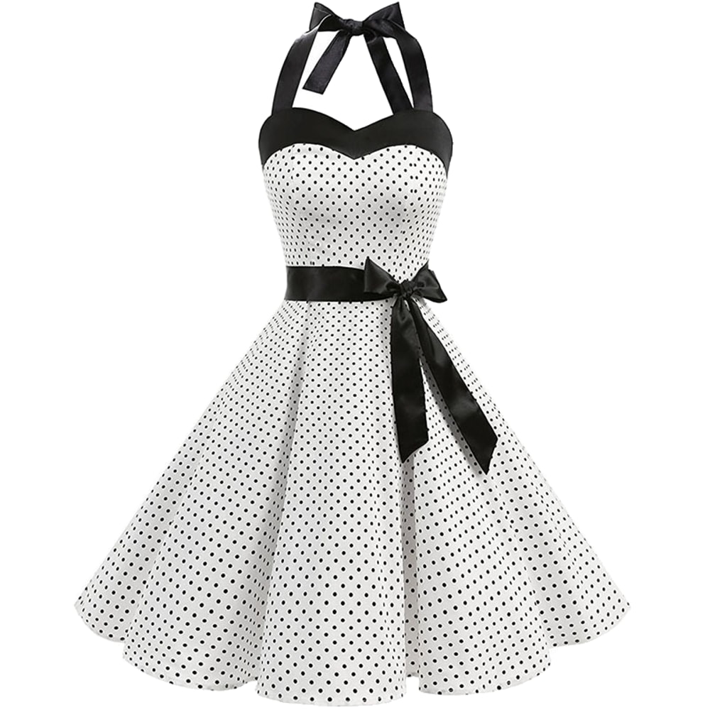 Women Polka Dot Print Summer Dress Sexy Retro White Halter Vintage Robe Femme Pin Up Rockabilly Par 6