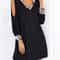 Women's Casual Fashion Deep V-Neck Sequin Splice Dress, Shoulder Bared, Pure Color, Cross-Border Style