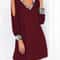 Women's Casual Fashion Deep V-Neck Sequin Splice Dress, Shoulder Bared, Pure Color, Cross-Border Style
