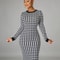 Houndstooth Print Women Long Sleeve Midi Dress, Hollow Out Bodycon Sexy Streetwear for Autumn Winter Club, Elegant Slim