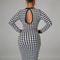 Houndstooth Print Women Long Sleeve Midi Dress, Hollow Out Bodycon Sexy Streetwear for Autumn Winter Club, Elegant Slim