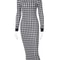 Houndstooth Print Women Long Sleeve Midi Dress, Hollow Out Bodycon Sexy Streetwear for Autumn Winter Club, Elegant Slim
