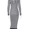 Houndstooth Print Women Long Sleeve Midi Dress, Hollow Out Bodycon Sexy Streetwear for Autumn Winter Club, Elegant Slim